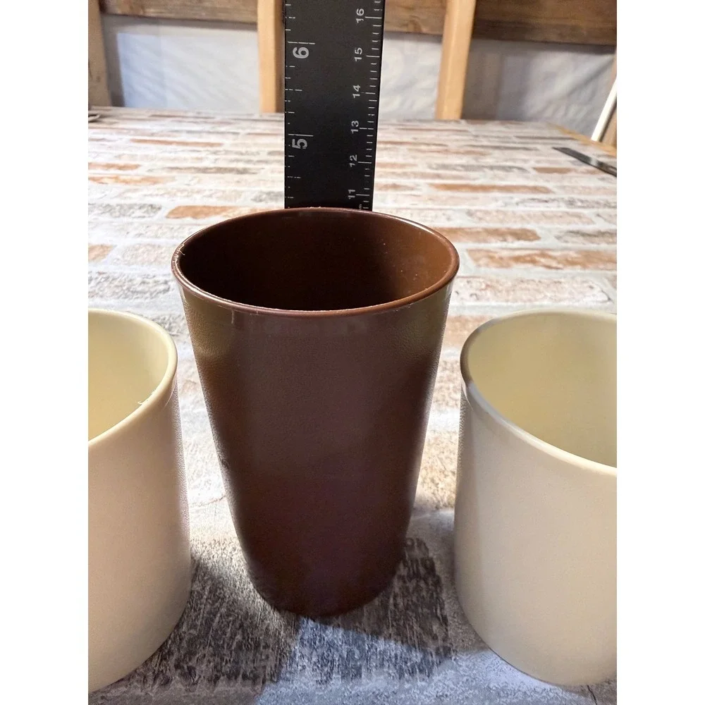 Vintage Tupperware Tumblers Set of 3 Brown and‎ Cream Retro Cups